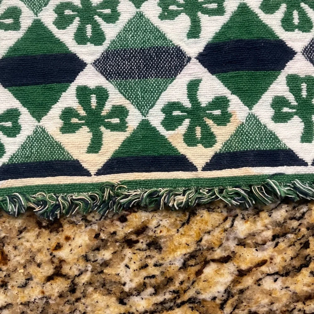 St Patricks Day Shamrock Table Runner Green Argyle Fringed 32x13 Irish‎ Decor